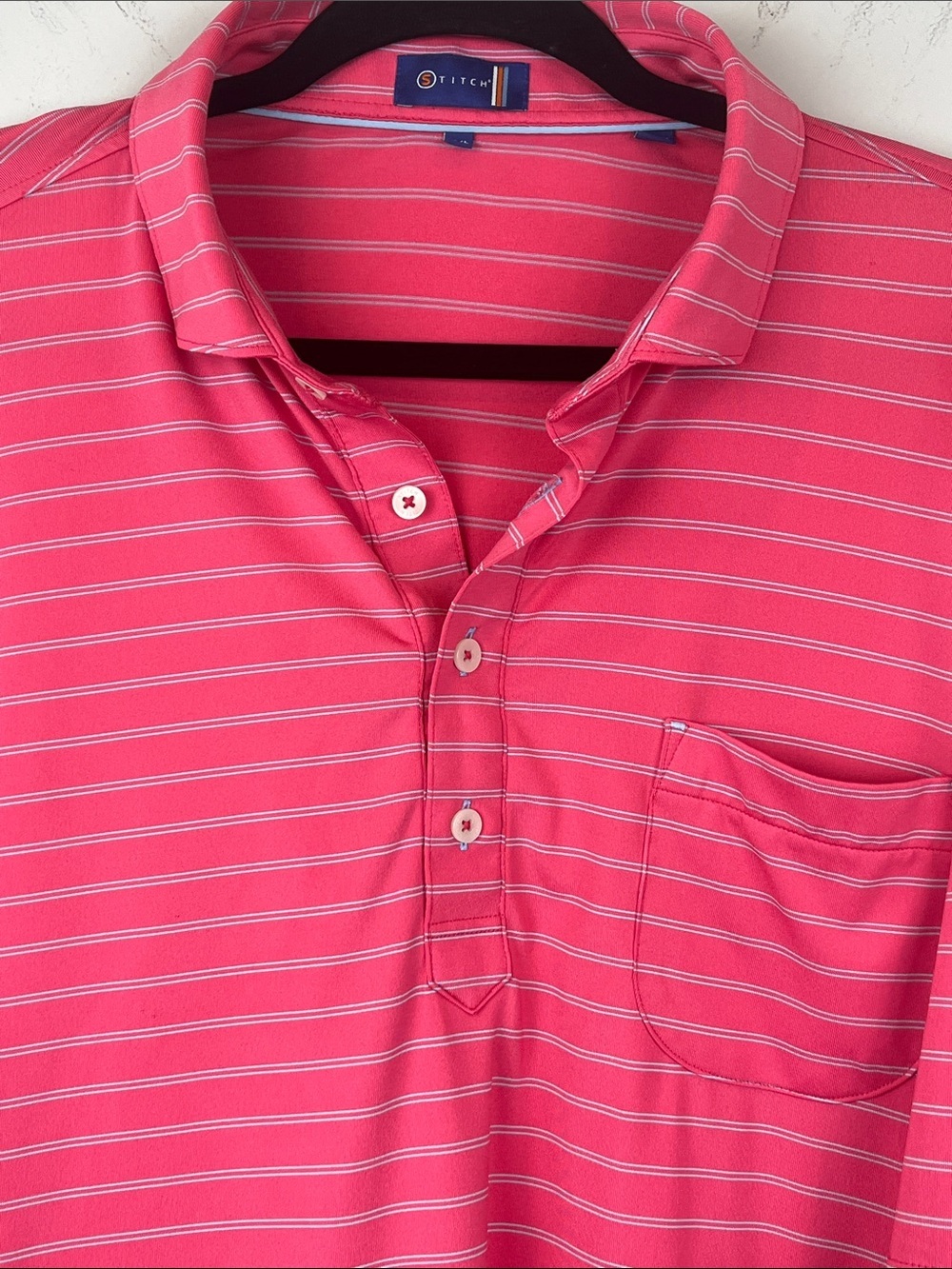 Stitch Medium/Large Striped Bright Pink Blue Short Sleeve Polo Shirt
